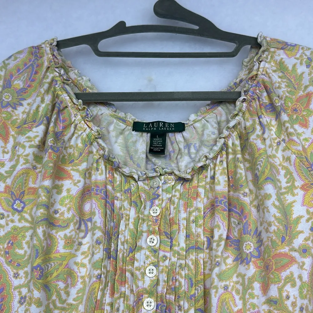 Ralph Lauren Cropped sleeves Paisley Print Bohemian Top Cotton Sz Large - Image 8