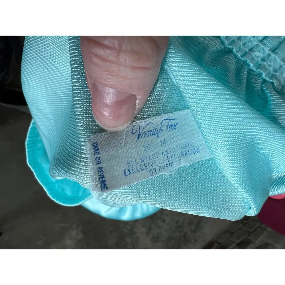 Vanity Fair satin pajama set top pants aqua pink lace floral - Image 10