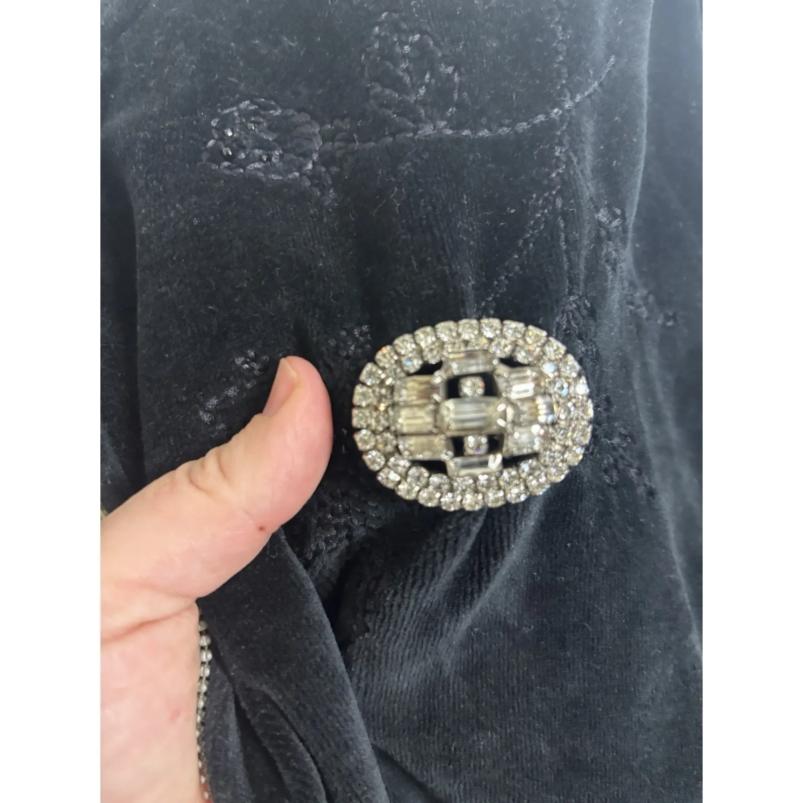 Vtg 90s Black Velvet Zip Up Jacket Size 10 Floral Embroidered Broach Grannycore - Image 9