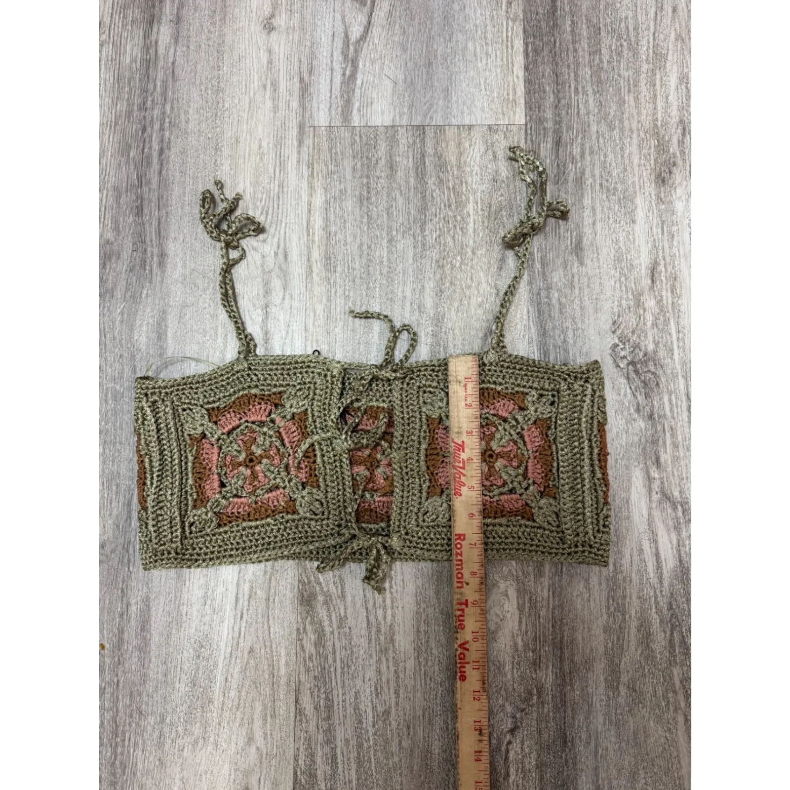 Zara Crochet Crop Top Tie Strap Square Granny Knit Pink Brown Green L‎ - Image 8