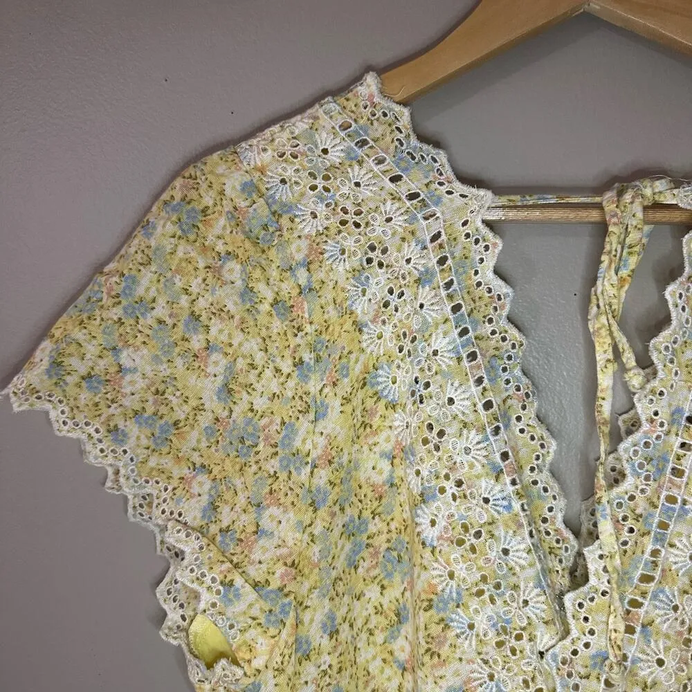 American Eagle Yellow Tiered Mini Dress with Lace Detail Size Large Tall - Image 7