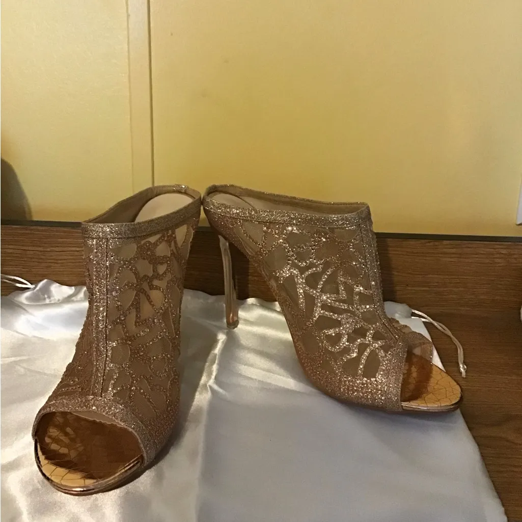 Golden glamour Sandals for glitter with stiletto tulle Mules - Image 5