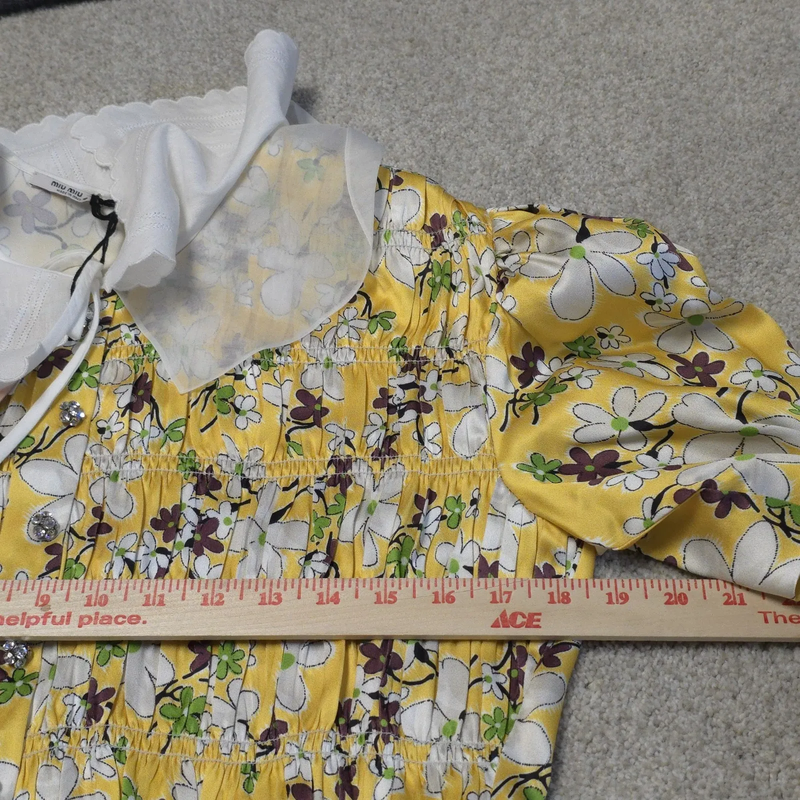 Miu Miu Yellow Floral Puff Sleeve Dress Peter Pan Collar Size 44 IT / US 8 Italy - Image 12