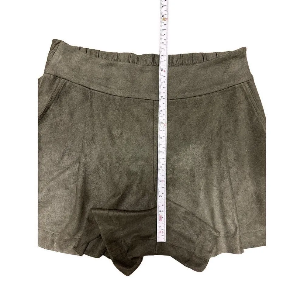 1.STATE Women's High Waist Shorts Vegan Faux Suede Pleated Olive Earth Sz S - Image 5