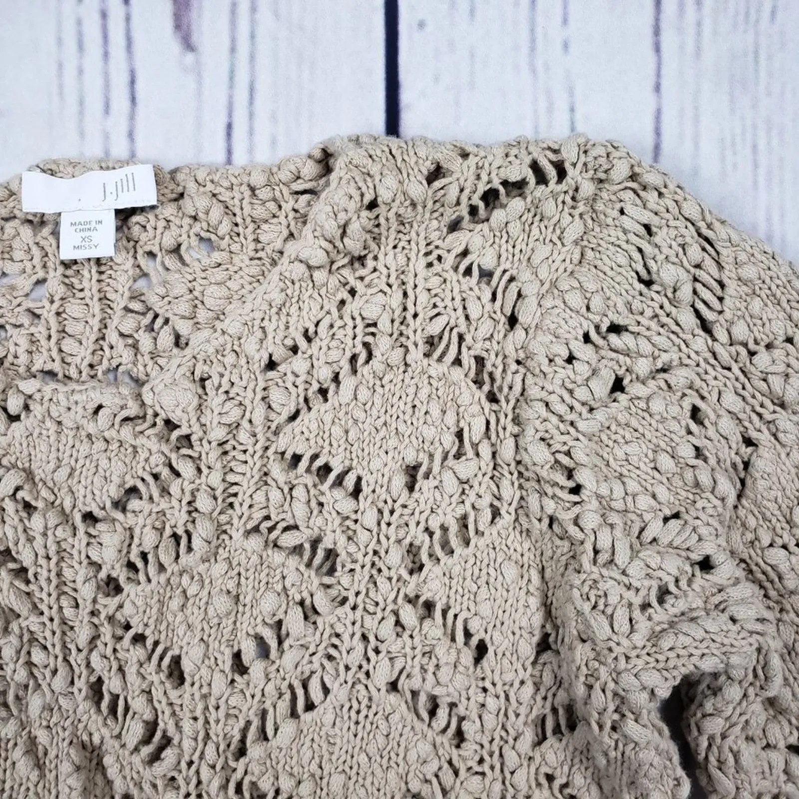 J. Jill Beige Crochet Knit Pullover Half - Image 6