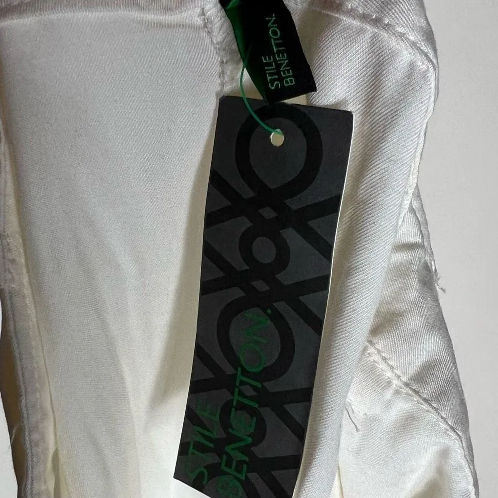 Stile Benetton Viscose Sash-Waist Wide Leg Pants in Cream - Image 10