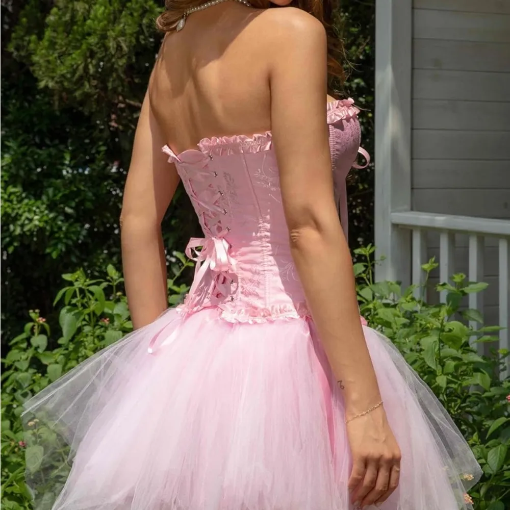 Pink Strapless Corset Top, Bustier Shapewear, Lace Waist Push Up Size XS - Image 4