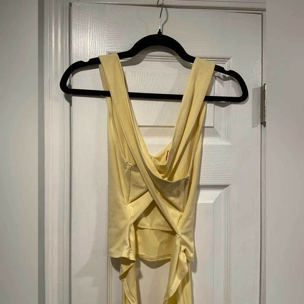 Pink Lily Size S Yellow Criss Cross Back Tie Waist Soft Stretch crop Tank Top - Image 6