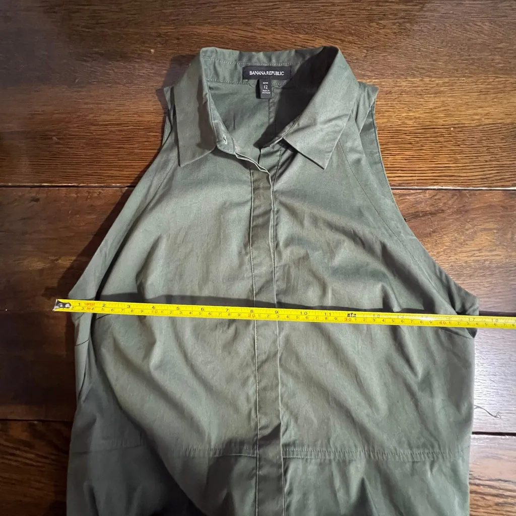 Banana Republic Army Green Olive Button Down Cotton Hi Low Pocket Shirt Dress - Image 11