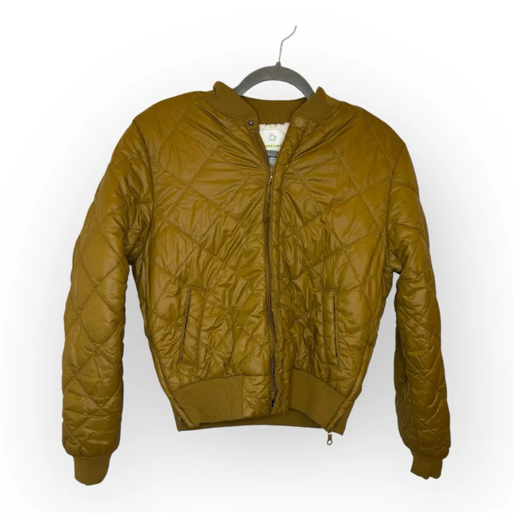 Offline by Aerie Mustard Quilted Bomber Jacket Cozy Sherpa Lined Medium - Image 3