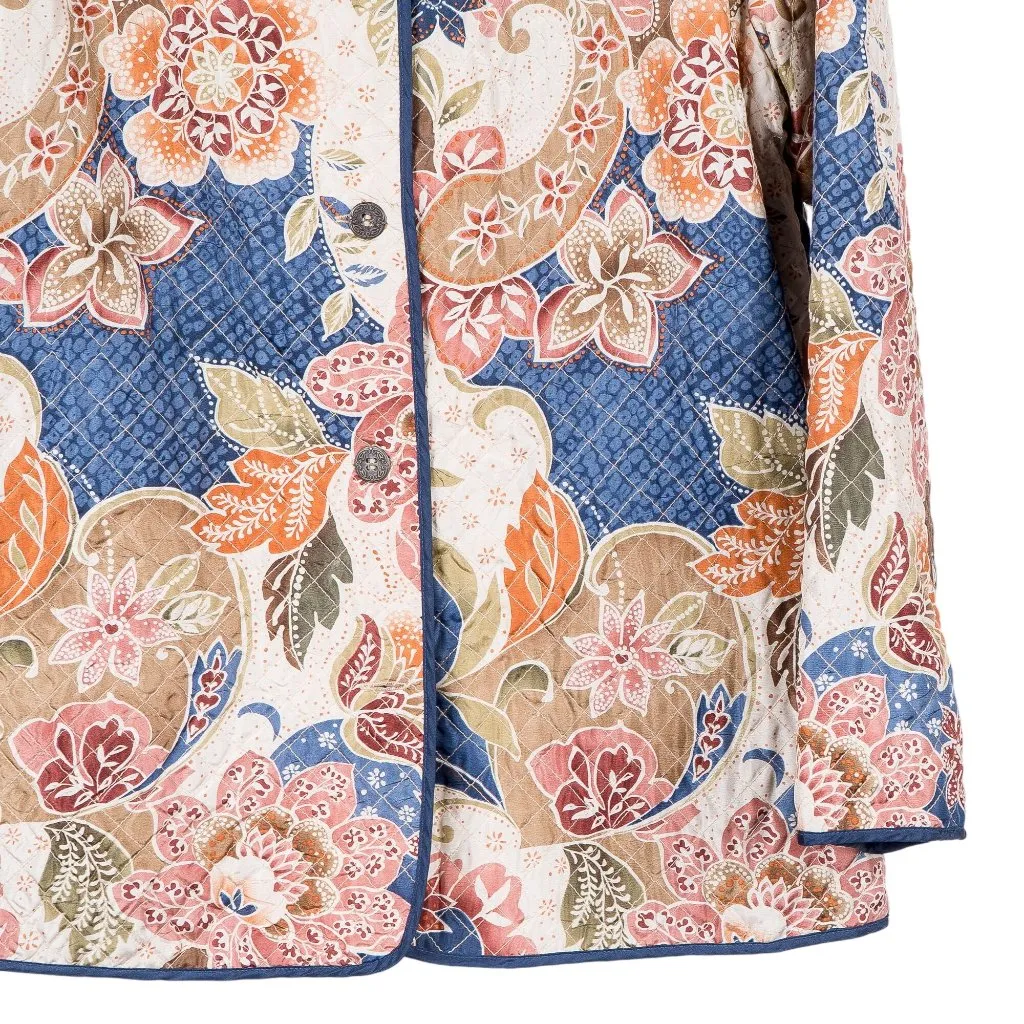 Floral Quilted Silk Jacket 8 Womens VTG Blue Pink Boho Earthy 90s Momcore - Image 3