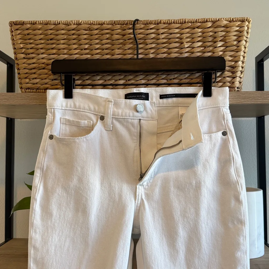 Banana Republic Mid-Rise High-Rise Slim White Raw Hem Light Distressed Jeans, 27 - Image 6