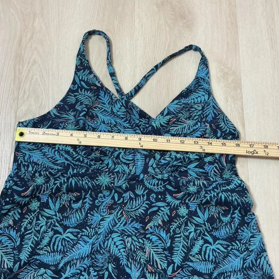 Patagonia Women's Tropical‎ Leaf Print Sleeveless Crisscross Back Midi Dress L - Image 3