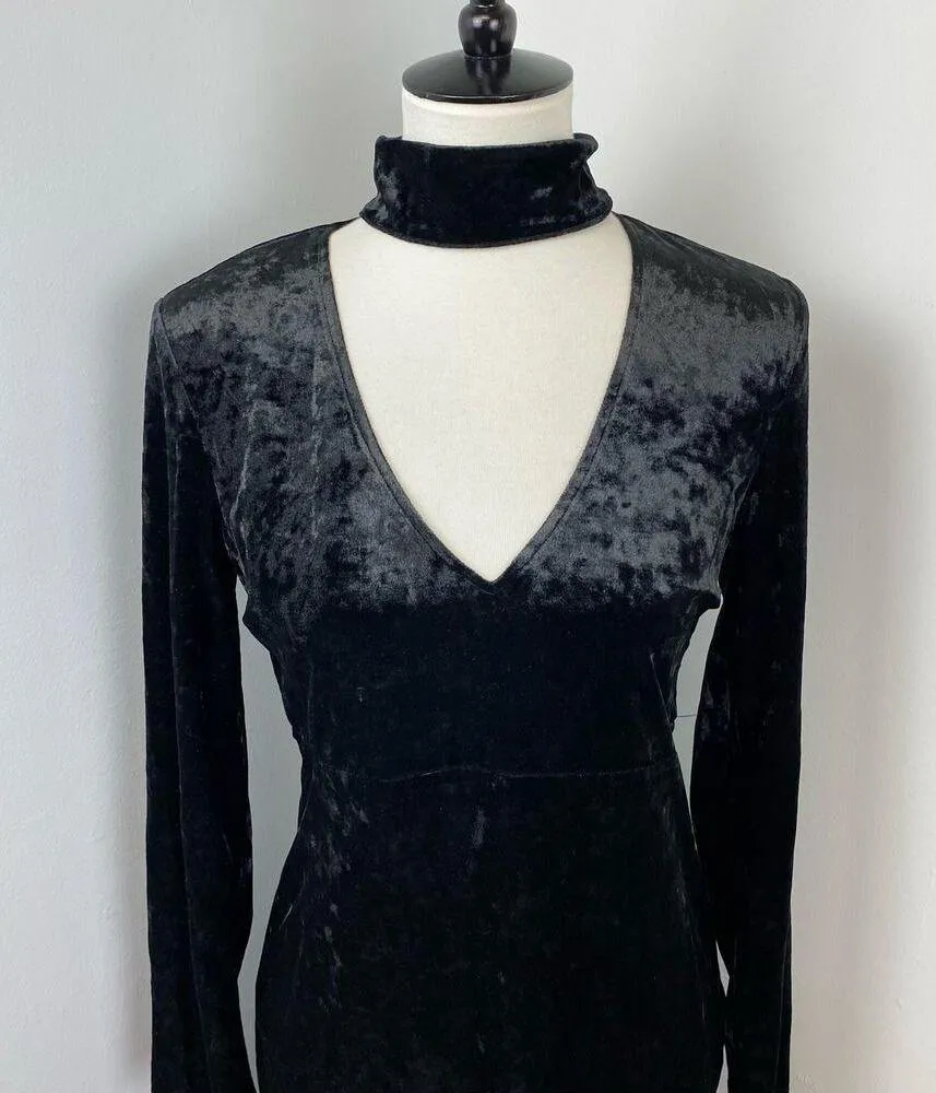 Bardot Black Velvet Kira Long Sleeve Choker Mini Dress Size 8 NEW - Image 4