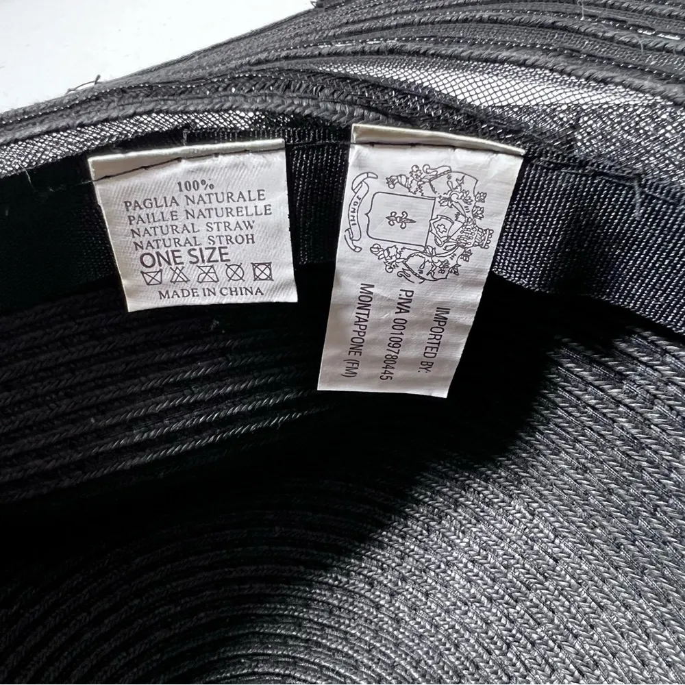 Black Striped Woven Straw Floppy Hat - Image 11