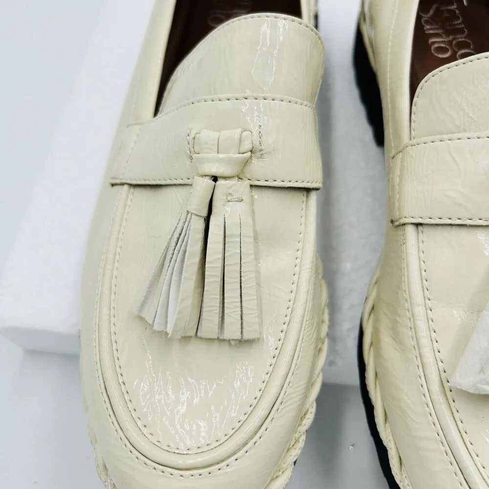 Franco Sarto Carolynn Womens Sz 8.5 Lug Sole Tassel Patent Leather Loafers Ivory - Image 4