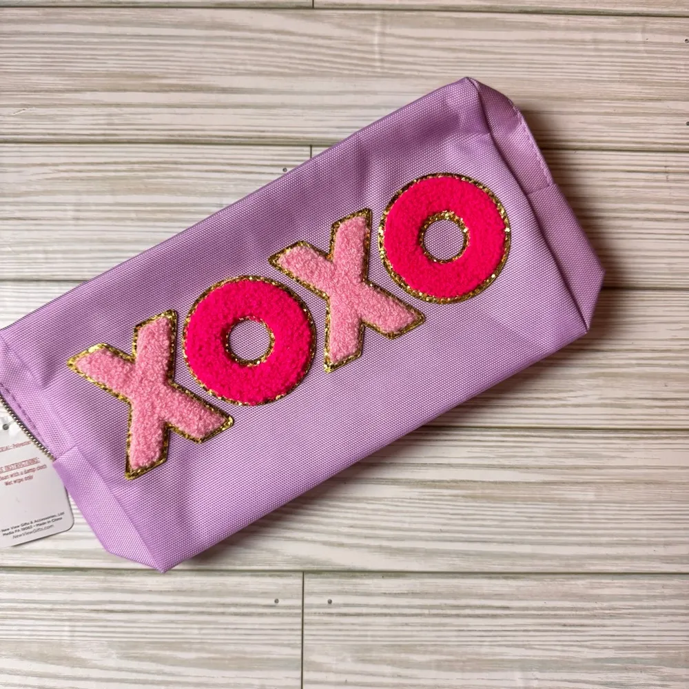 Hello Spring XOXO Zipper Pink and Purple Makeup beauty Accessory Pouch - Image 2