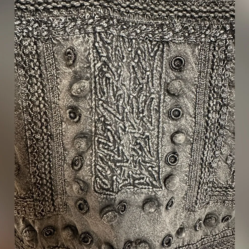 EUC ZARA Grey Cotton Embroidered Embellished bolero Kaftan Kimono Shirt  Sz S - Image 7