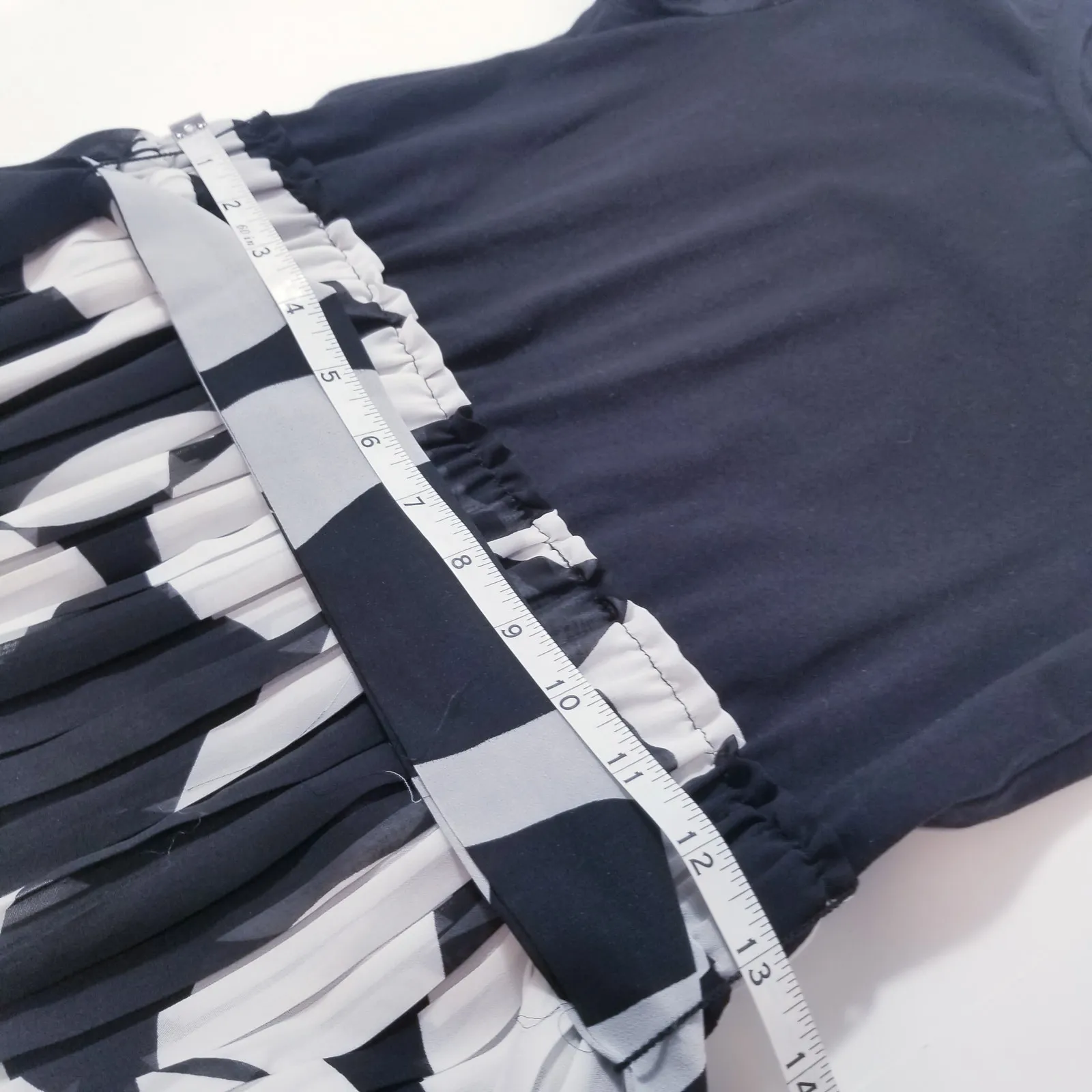 ForCynthia Black & White Pleated Geometric Print Maxi Dress Crew Neck - Image 7