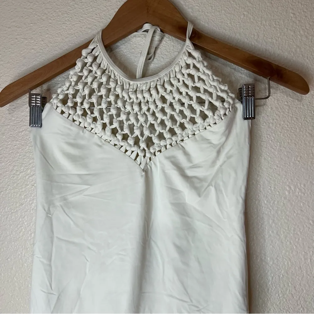 Billabong  seashell white macrame halter low back one piece swimsuit NEW large - Image 4