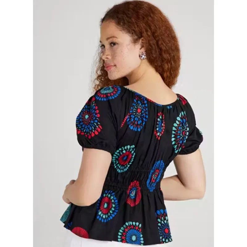 Kate Spade Smocked Puff Sleeve Riviera Top Peplum Fireworks Small Patriotic - Image 11