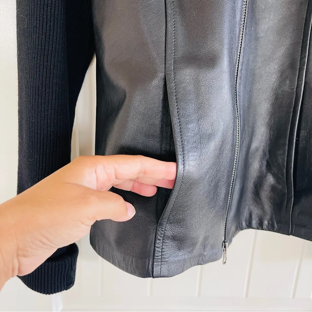 Blended Blazer Black Knit Sleeves 100% leather and Wool - Image 5