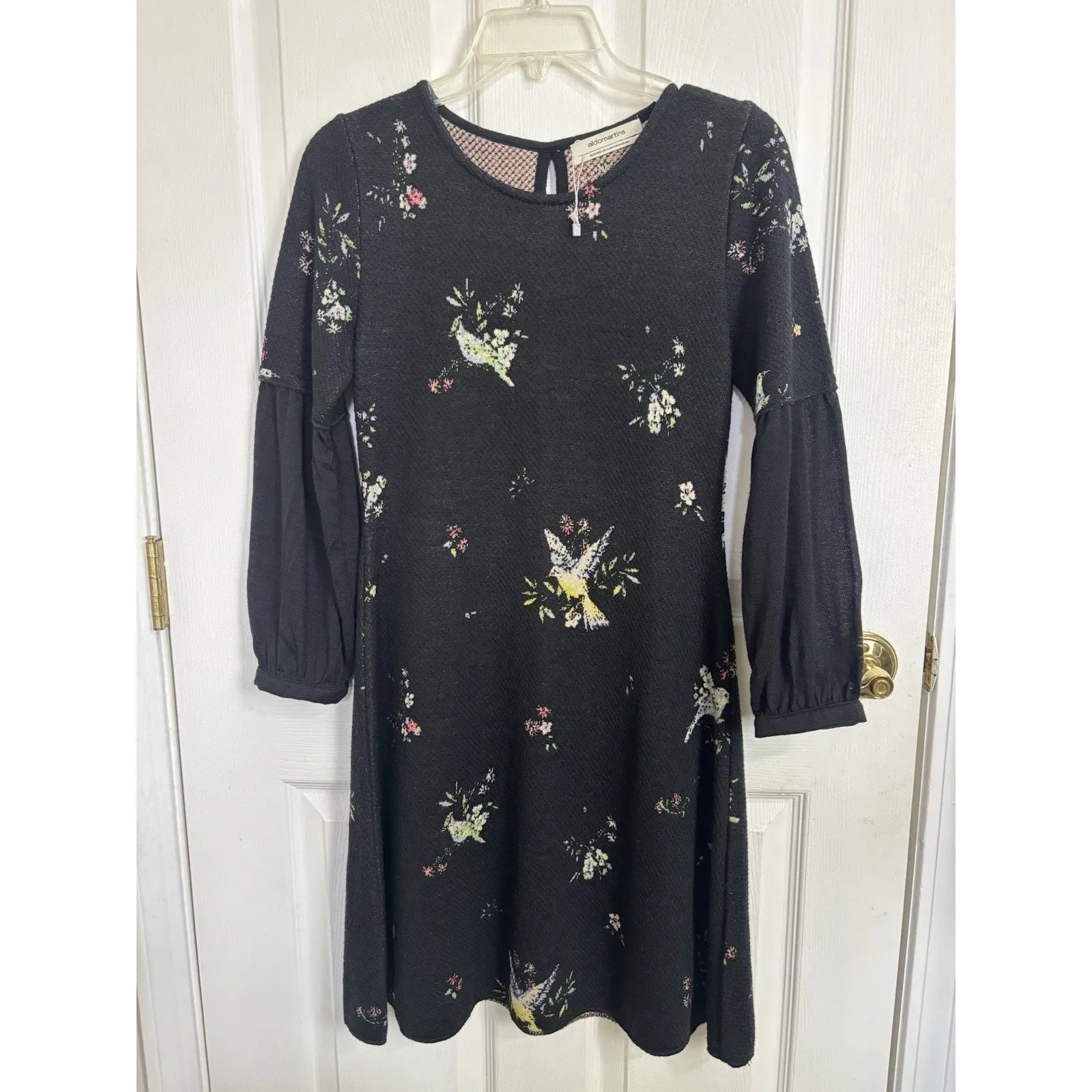 NWOT Anthropologie Aldo Martins Black Cherie Bird Floral Knit Dress Size Small - Image 2