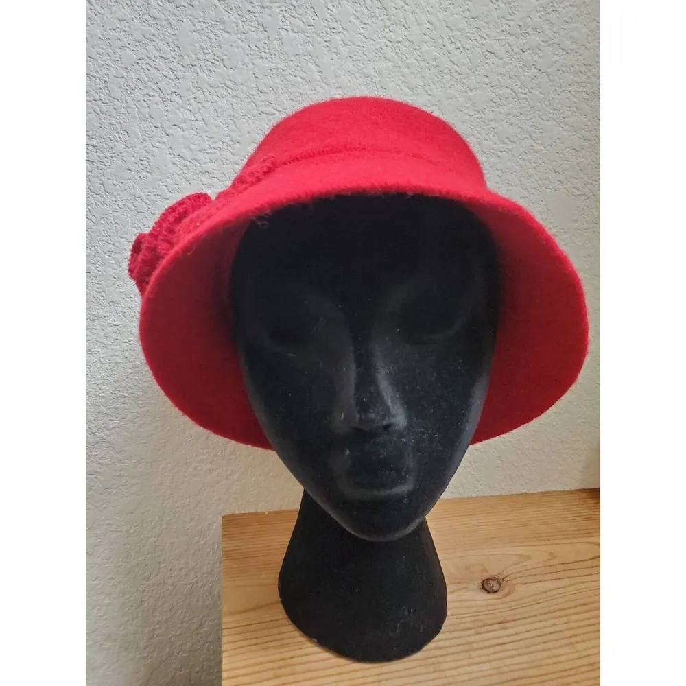 Croft & Barrow Red Wool Blend Felt Cloche Hat Vintage 1920s Style Floral… - Image 6