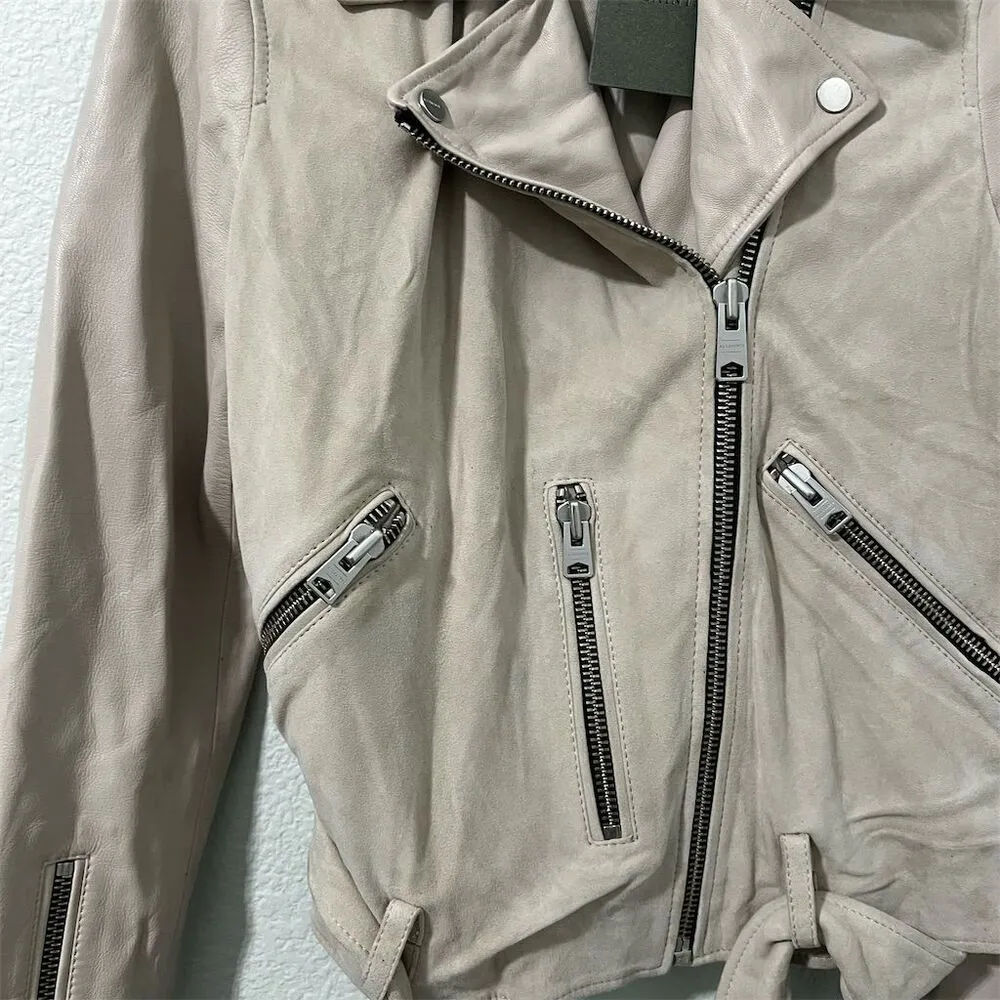 AllSaints Women's Balfern Biker Sandstone Biker Jacket Size 6 Asymmetric Zip - Image 10
