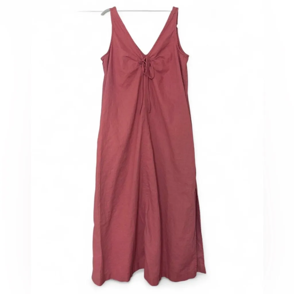 LOFT Lou & Grey Linen Cotton Tie Keyhole Maxi Dress | Large | Pockets | Sold Out - Image 2