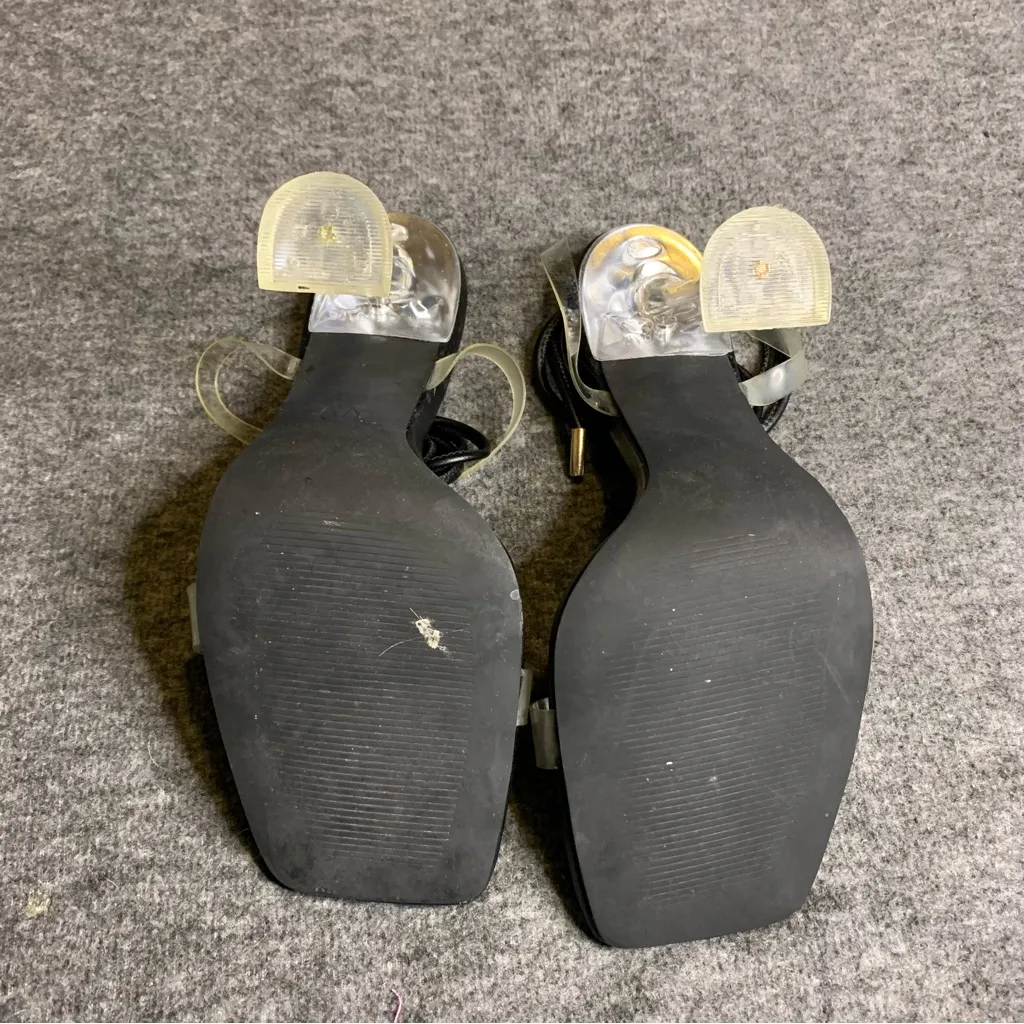 Miss Lola Black & Clear Strap Heels - Image 3