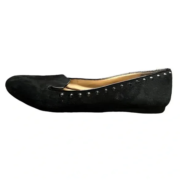 Antonio Melani Black Studded Ballet Flats‎ Loafers Suede Leather Women Size 8 - Image 2