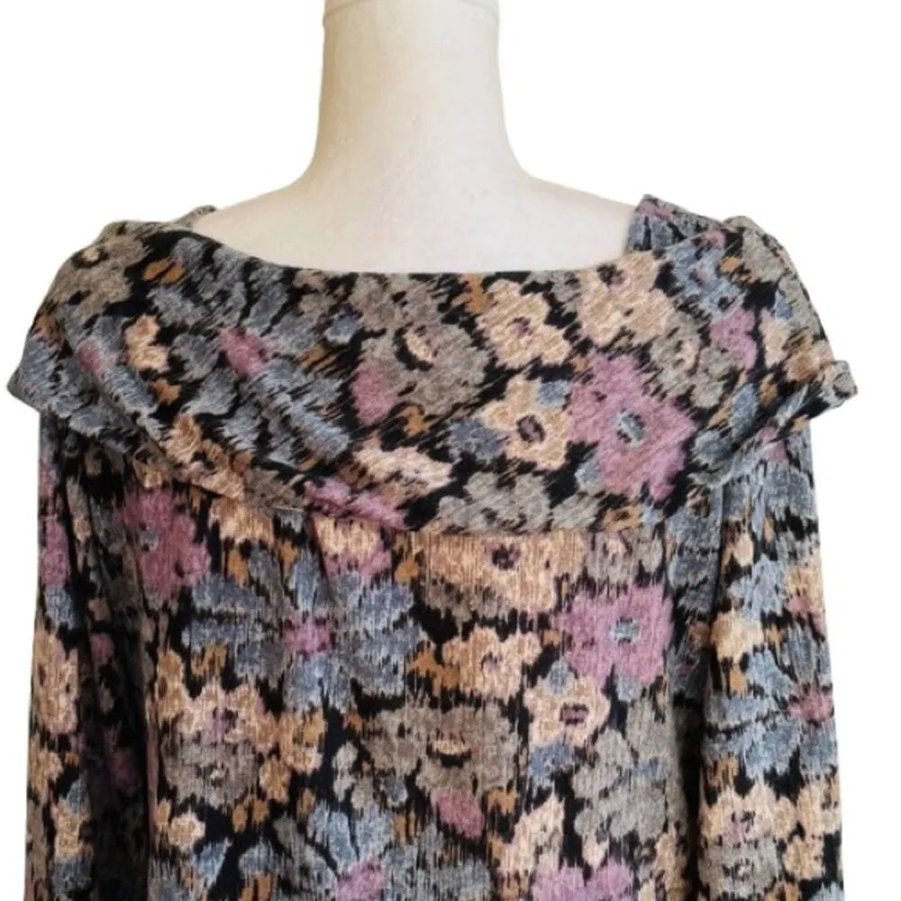 Rafaella Blue Black Lavender Floral Boat Neck Cowl Sweater Top Shirt Size XL - Image 5