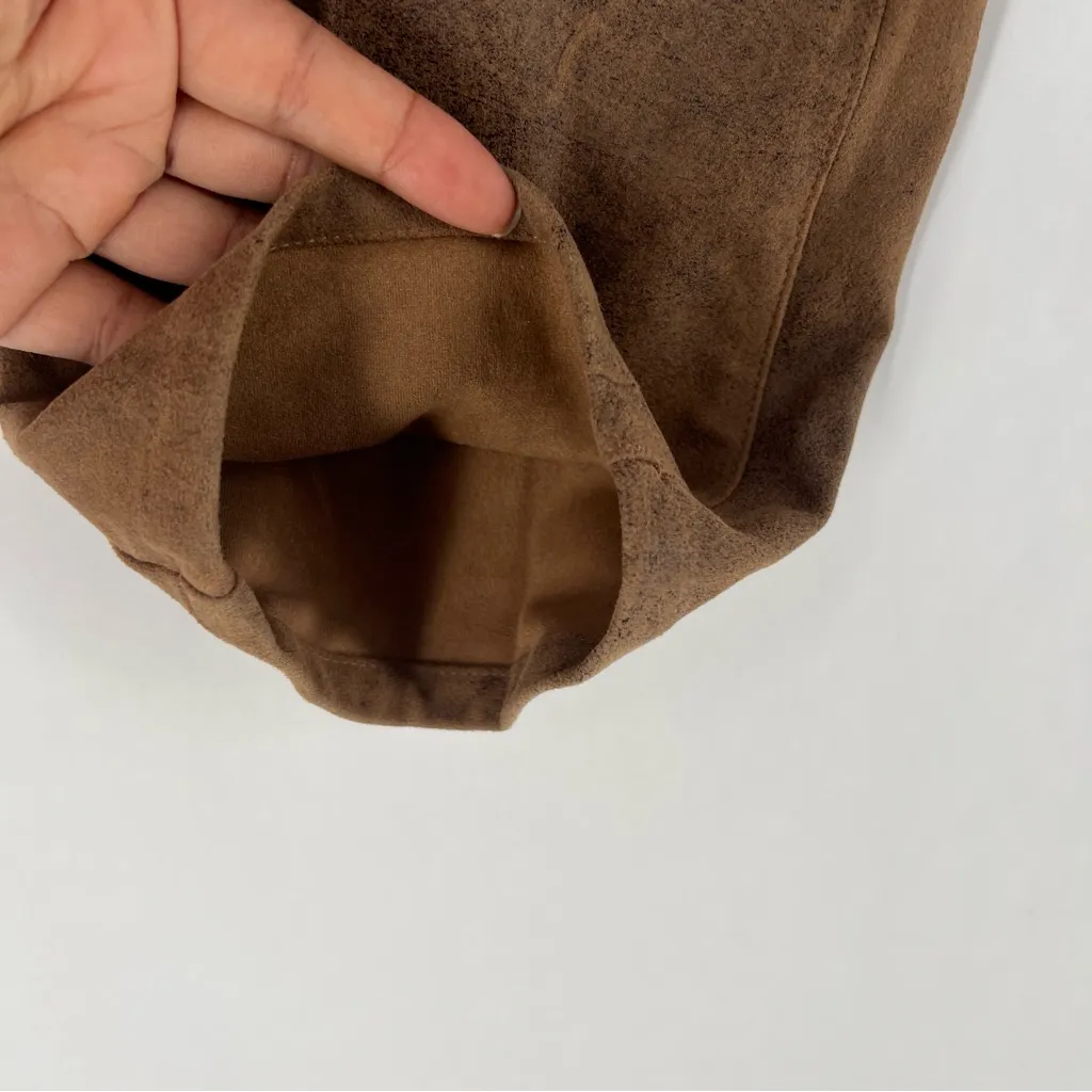 Chico's Stretch Brown Coated Faux-Suede Worn Luggage Slim‎ Pants Size 14 - Image 7