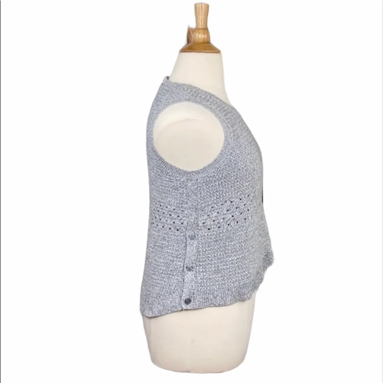 Gray Casual Side Button Sleeveless Chunky Knit Sweater - Image 4