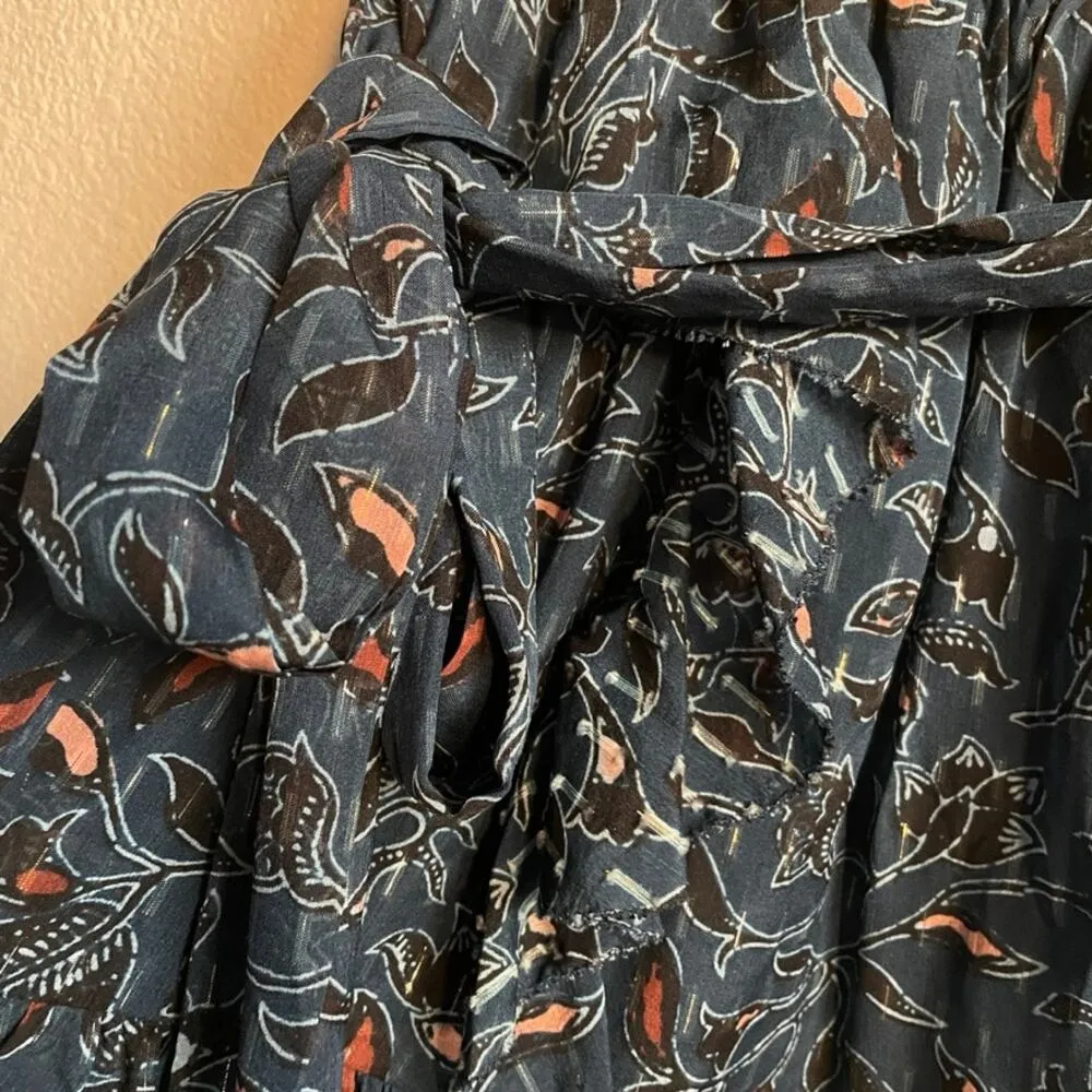 New Ulla Johnson Navy Blue Black Patterned Ruffle Mini Skirt - Image 5