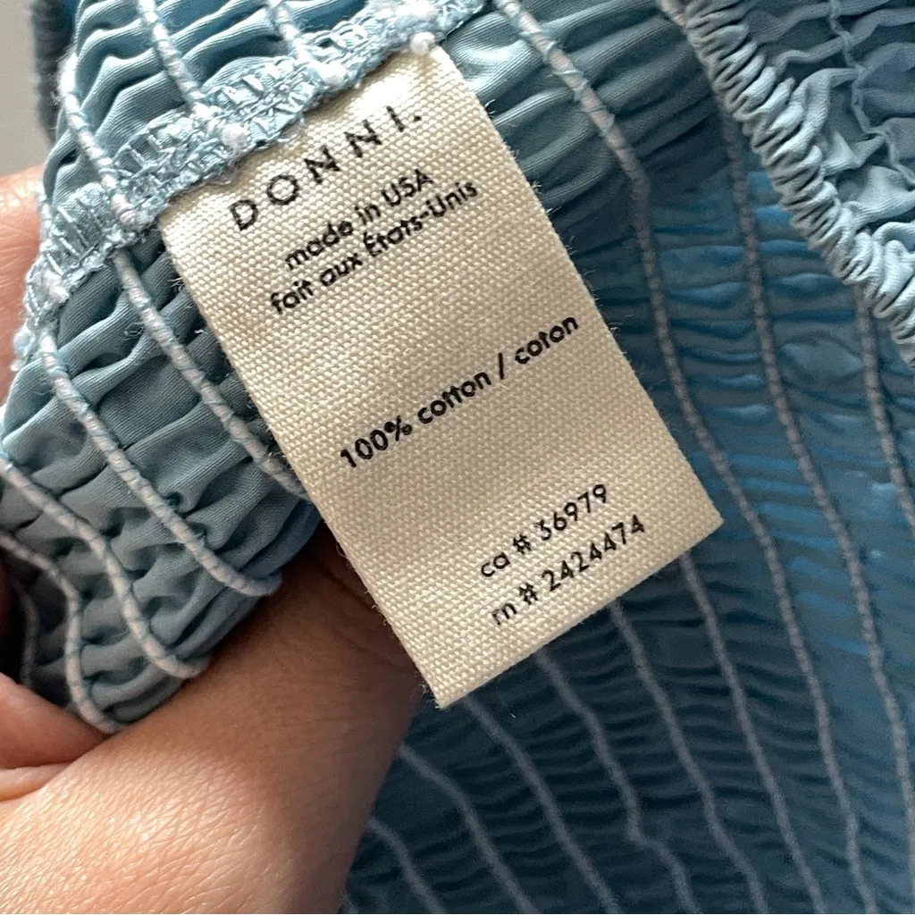 Donni Tube Top cotton smocked strapless crop pop womens Blue (small) - Image 7