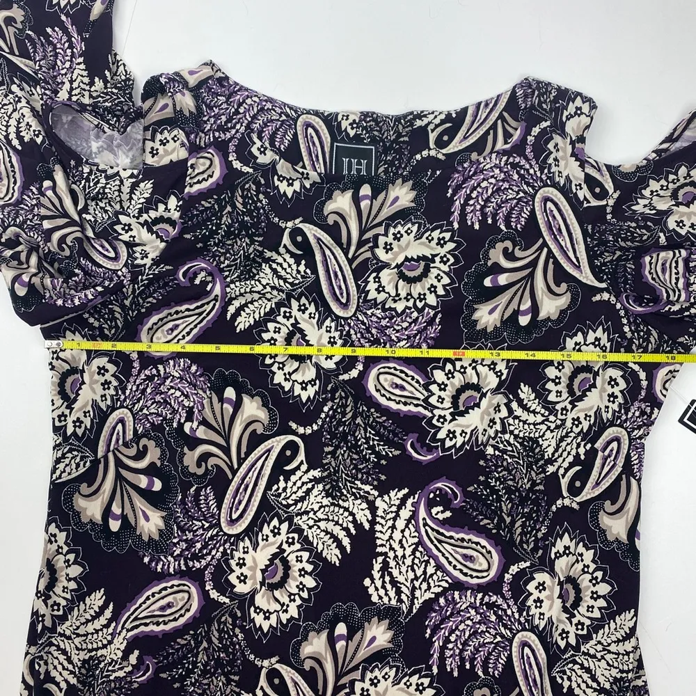 JH Purple and Black Paisley Print Cold Shoulder Dress NWT Size 10 - Image 9