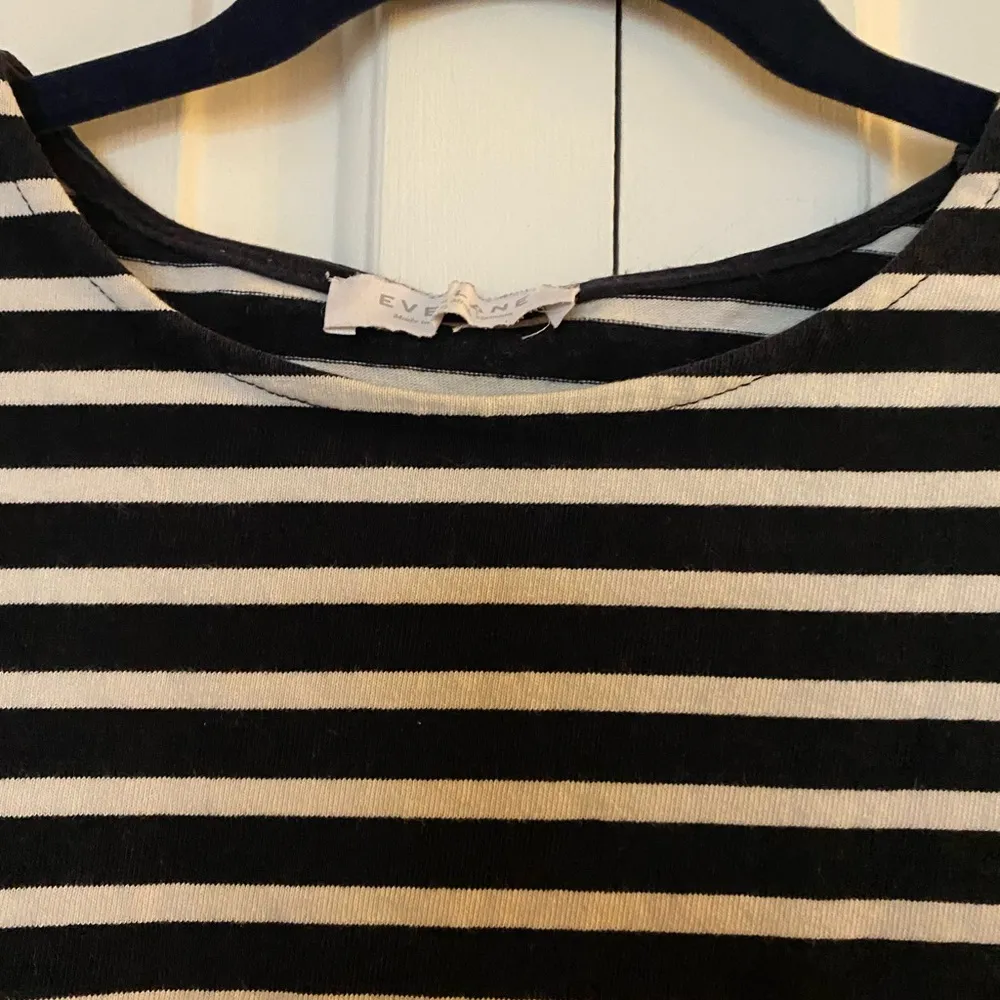 Everlane Black and White Striped Blouse with Shoulder Zipper Detail, Size Small - Image 6