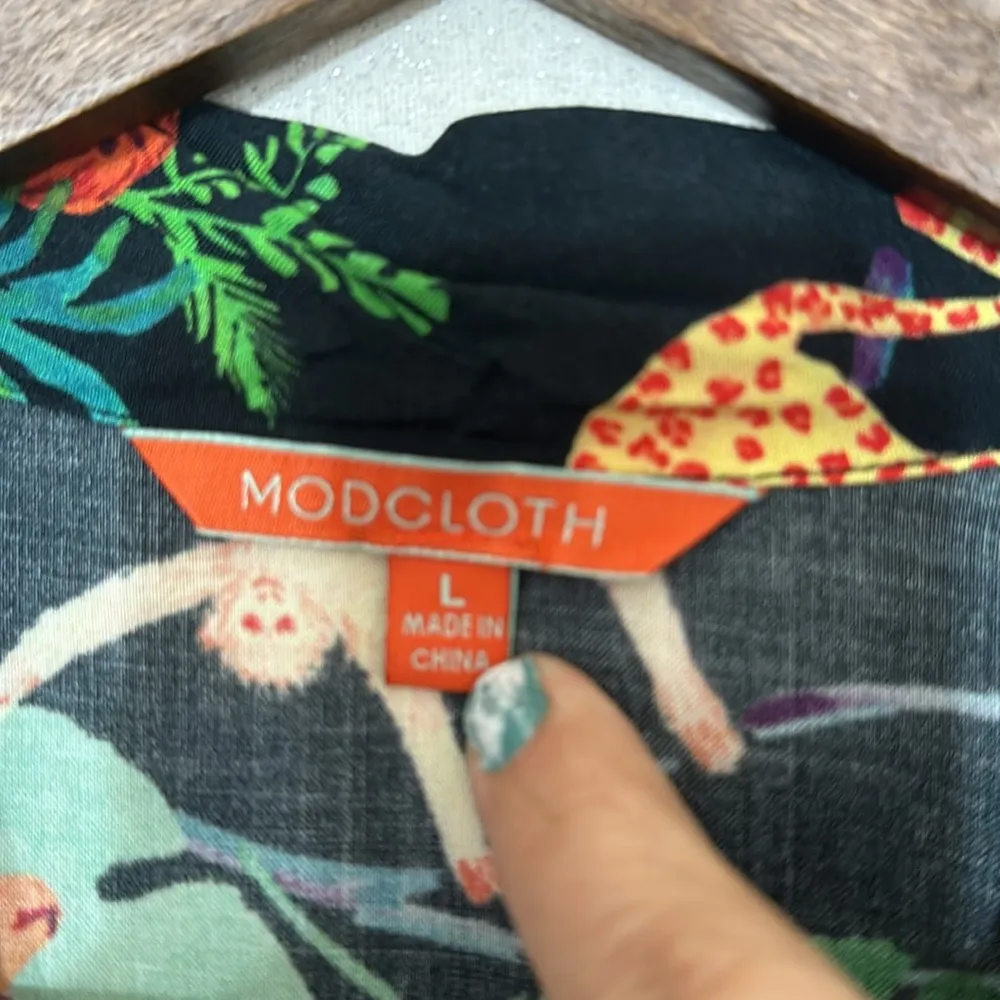 Modcloth Black Jungle Print Romper, Large - Image 2