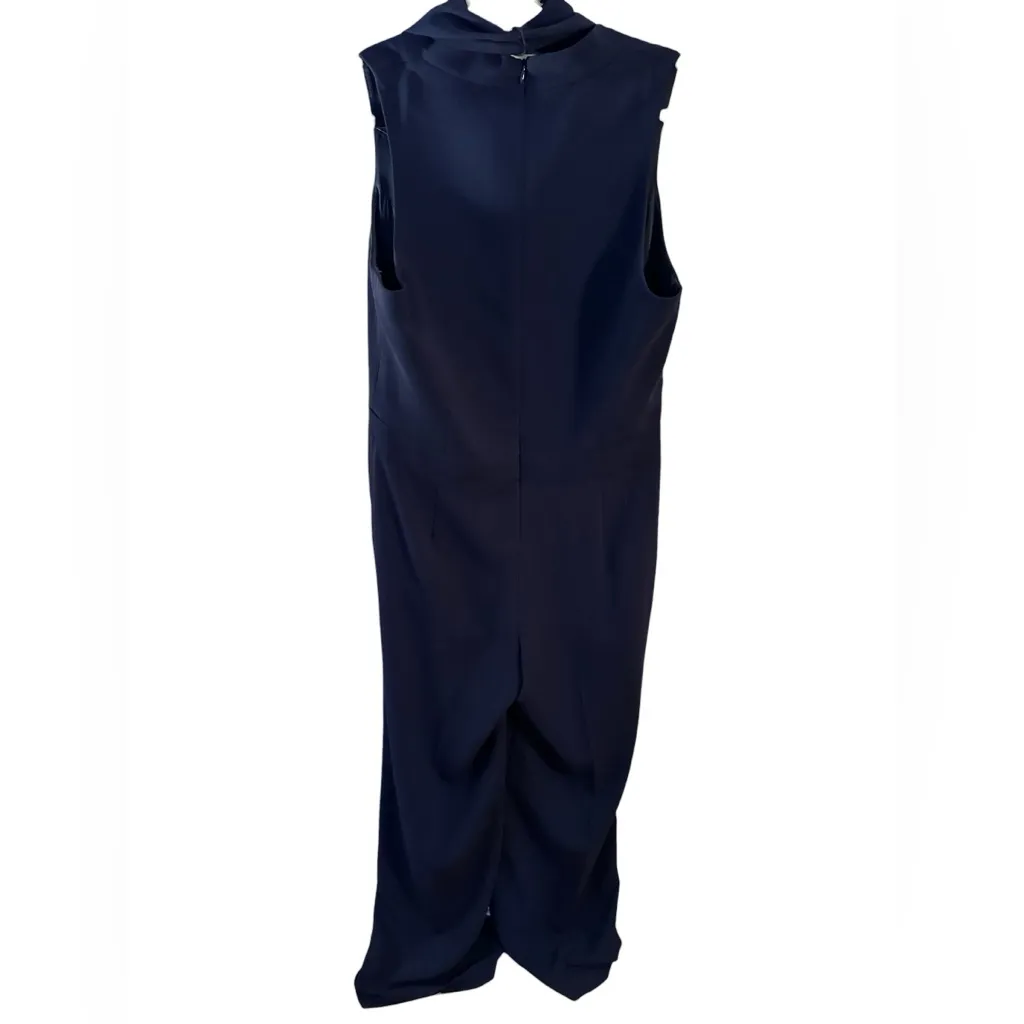 Trina Turk Momo Fringe Jumpsuit Navy Blue Wide Leg Sleeveless Scarf - Image 4