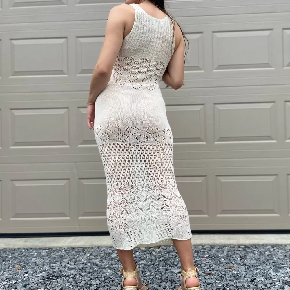 Beach Riot by Revolve Coastal Vacation Crochet Knit Heart Cut Out Midi Dress XS - Image 2