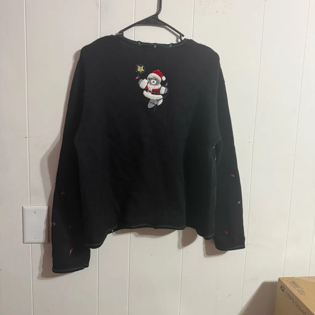 Black Christmas Sweater with Teddy Bears Size L - Image 2