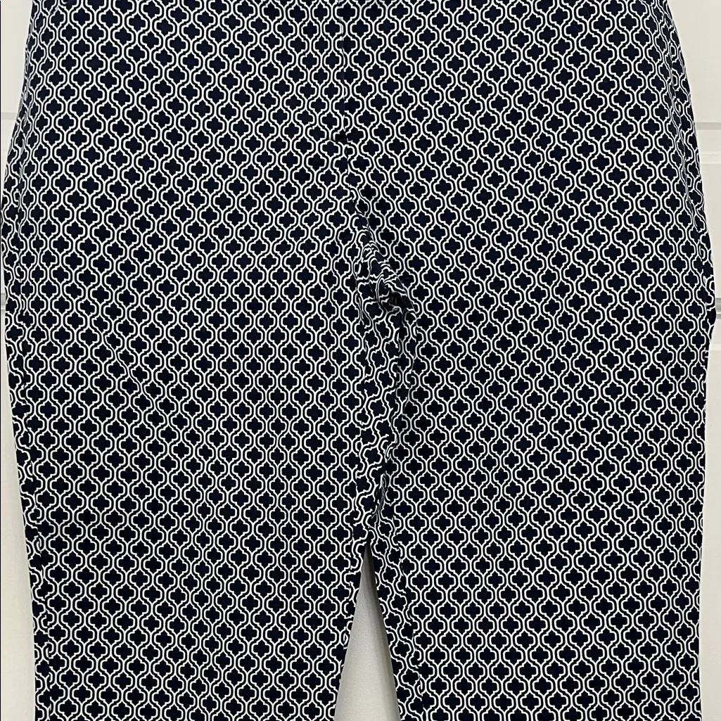 Adrienne Vittadini Navy and White Trellis Geometric Pattern Trousers - Size 8 - Image 7