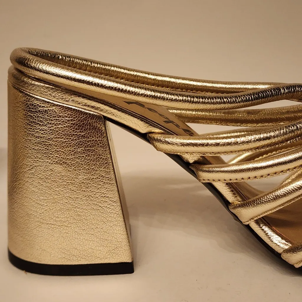 Free People Colette Cinched Women’s Gold Strappy Block Heel Sandals Size 6.5 /37 - Image 12