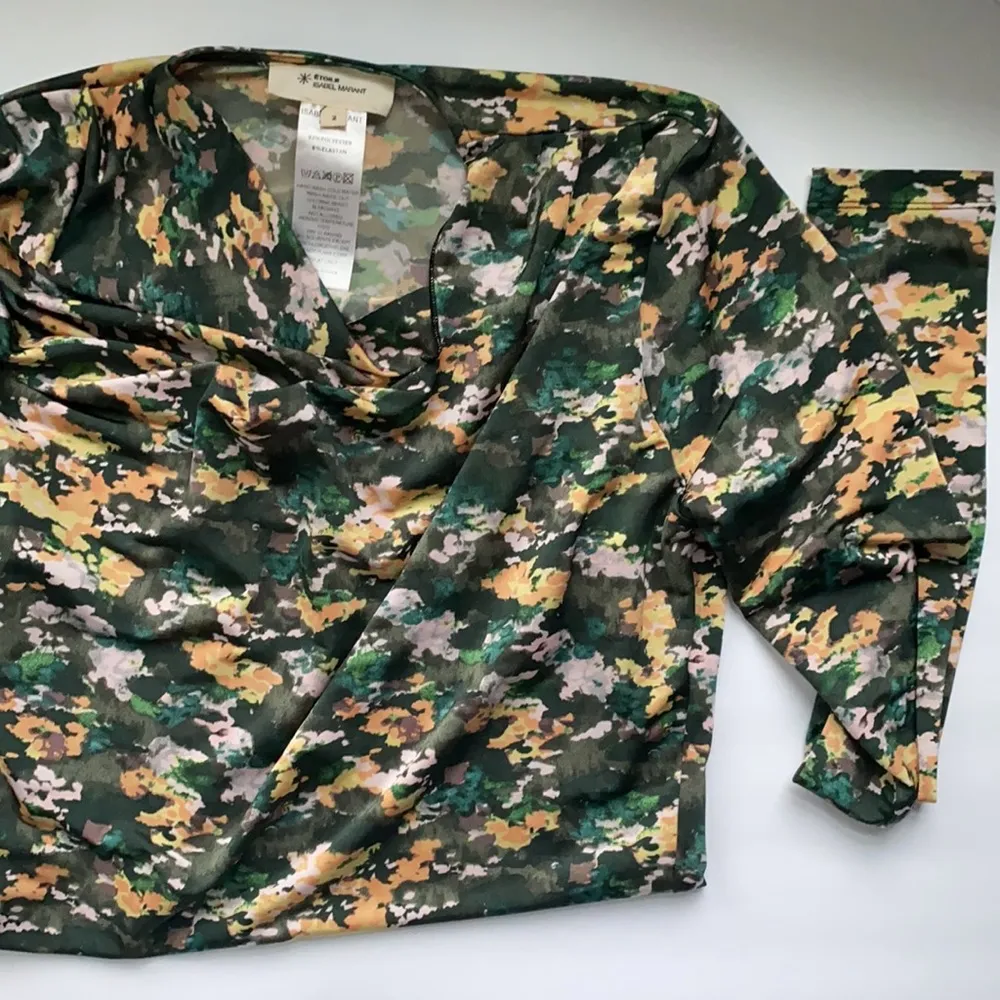 Isabel Marant Etoile watercolor floral long sleeve drape stretch top, size 2 XS - Image 4
