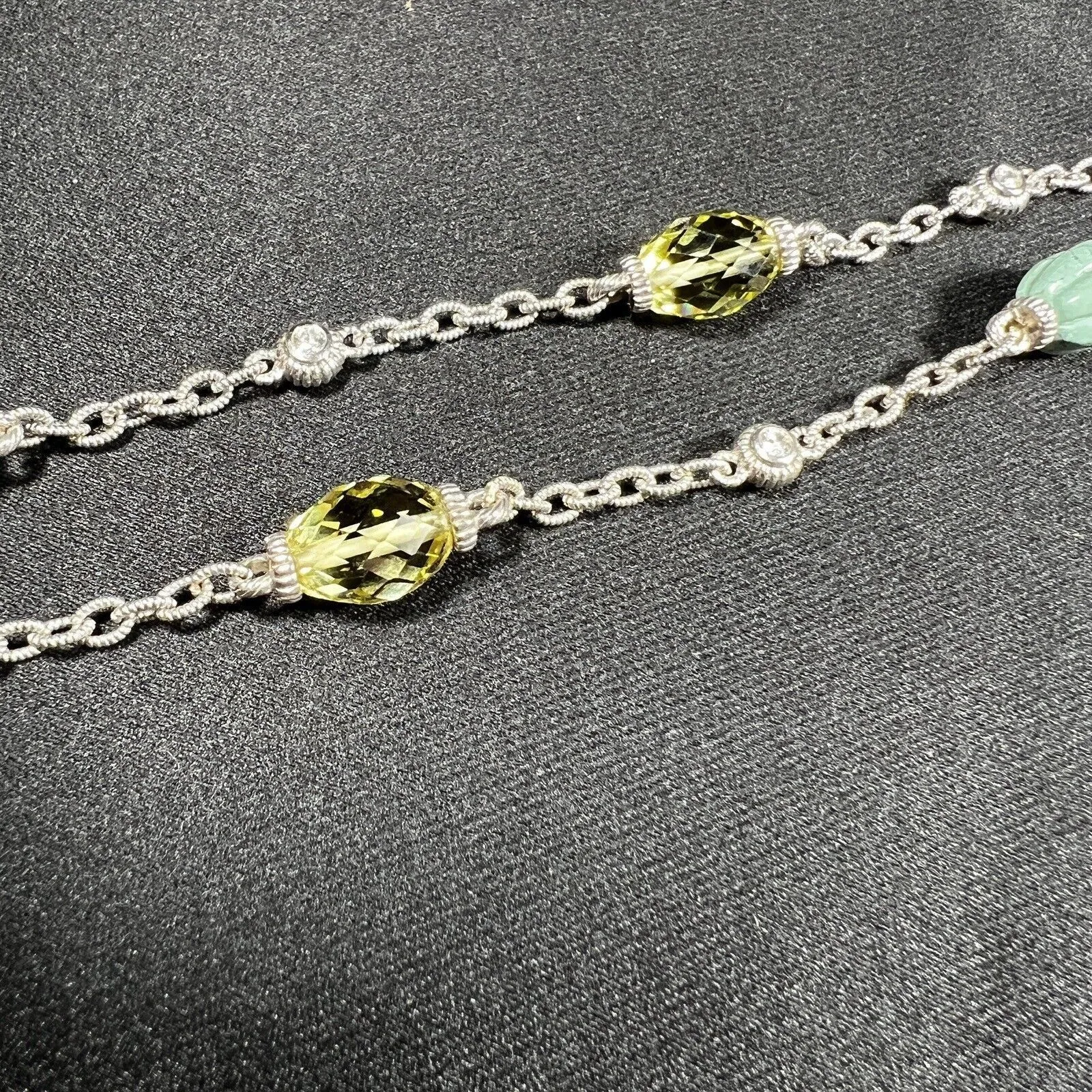 Judith Ripka Sterling Silver Green Turquoise & Lemon Quartz Station Necklace 36" - Image 7