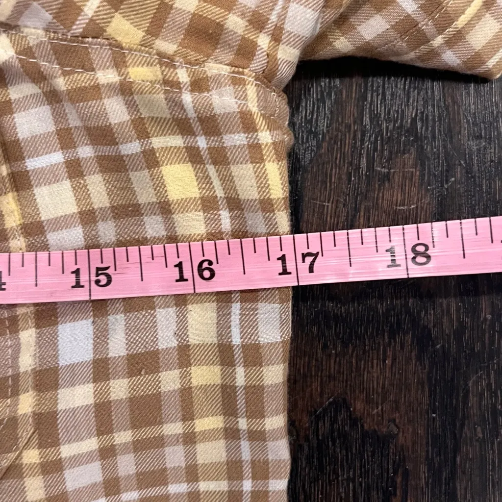 Theory Western Pearl Snap Shirt Small Yellow Brown Plaid - Image 9