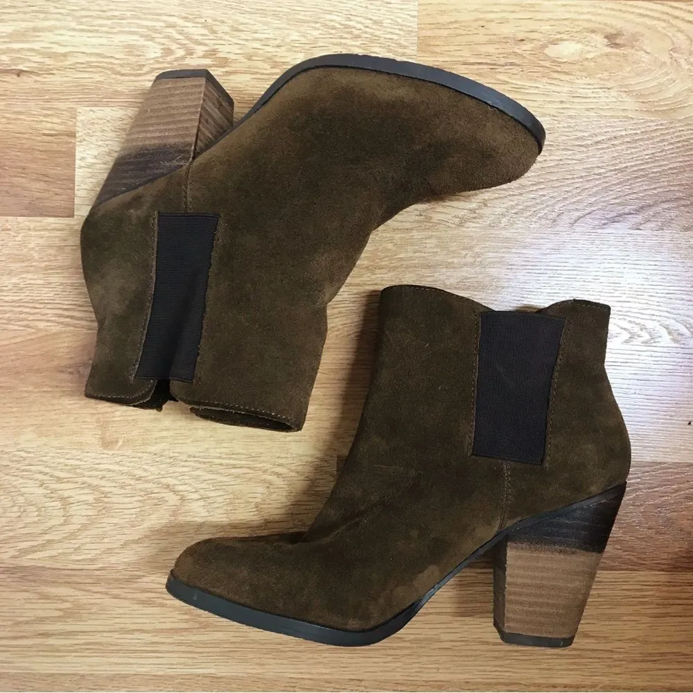VINCE CAMUTO Brown Suede Chelsea Ankle Boot Bootie Chunky Block Heel Size 6‎ - Image 10