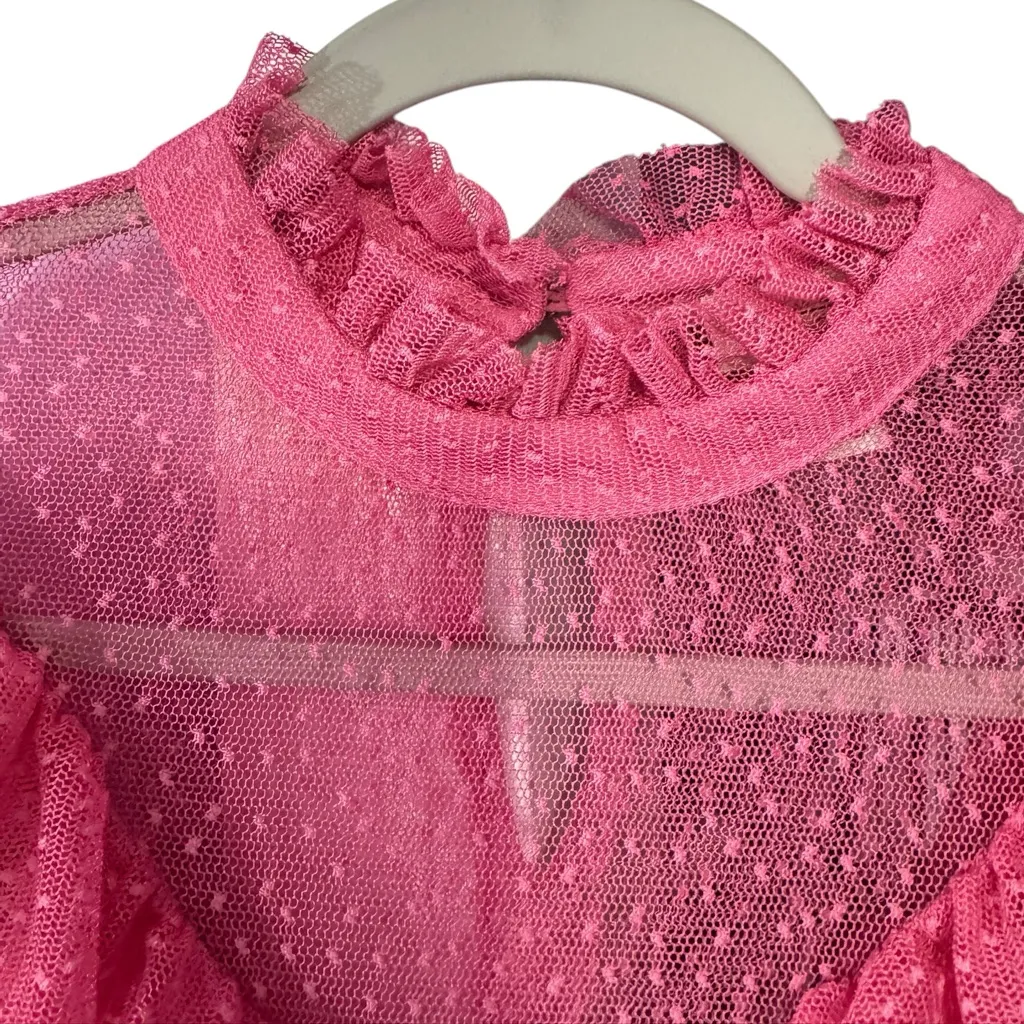 River Island Pink Lace Ruffle Longsleeve Top Size 10‎ Gender Reveal Polka Dot - Image 5